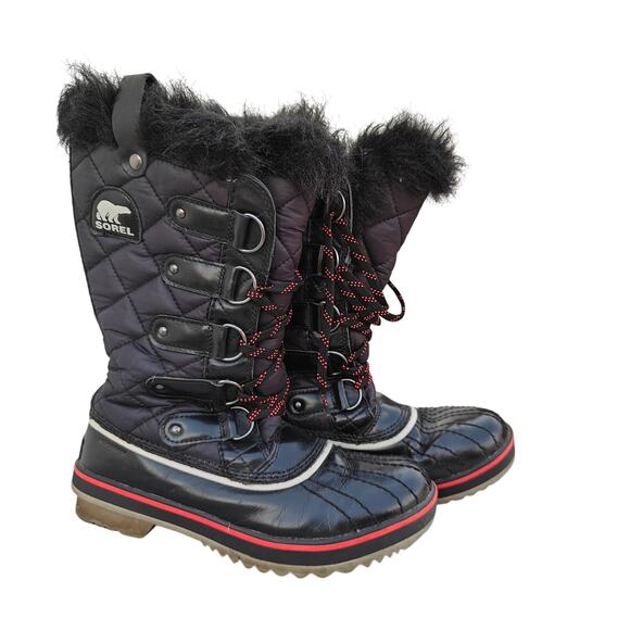 Sorel Tofino II Quilted Waterproof Snow Boots Black/Red Trim Women’s 7 - Picture 1 of 5